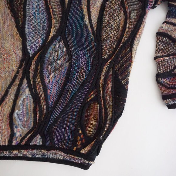 VTG Tundra Canada Multicolor Textured Knit Sweater Abstract Coogi Style Large - Picture 6 of 10